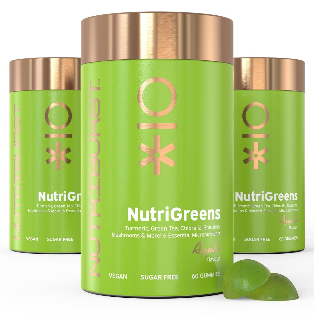 Nutriburst - NutriGreens Multipack - 22 Fruits + Vegetables + Herbs + Mushrooms + Live Bacteria Cultures - Boosted with Vitamins: Zinc, VIT C, D3, B5, B6, B12-3 Month Supply - Suitable for Vegans