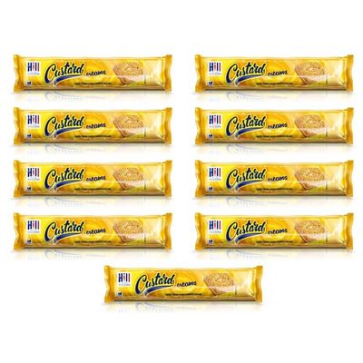 Hill Cream Biscuits Vegan Approved Made in UK 150g + FabFids Mug (9 Pack, Custard)