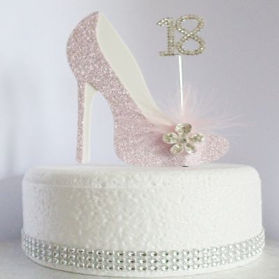 18th Birthday Cake Decoration Topper Pink Shoe with Diamante Number (Age 18)