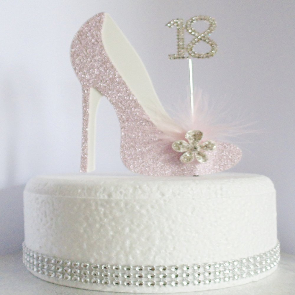 18th Birthday Cake Decoration Topper Pink Shoe with Diamante Number (Age 18)