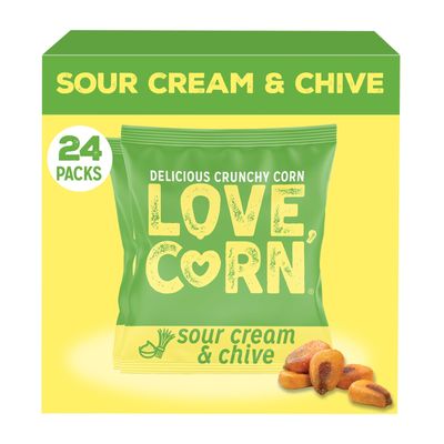 LOVE CORN Sour Cream & Chive Crunchy Corn Snack | 24 x 20g Bags | Kosher, Vegan, Gluten-Free | Simple Ingredients, Low Calorie, Low Sugar | Great For Lunchbox & On The Go | Healthy Graze | UK Made