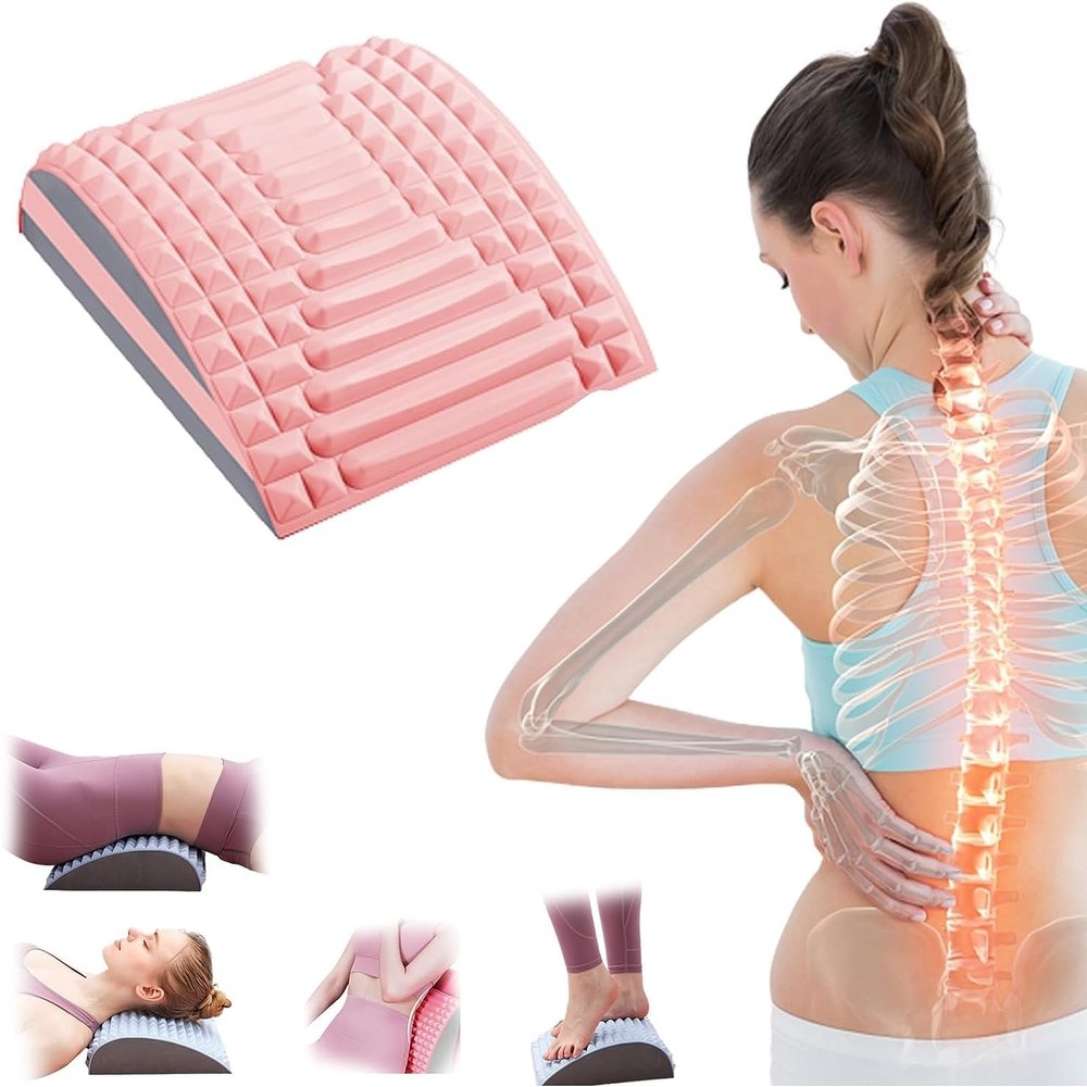 BOTIZR Lumbar Relaxer, Back Stretcher, Refresh Neck & Back Stretcher, Lumbar Back Stretcher for Lower Back Pain Relief, Multi-level Adjustable Spine Board for Herniated Disc (Color : Pink)