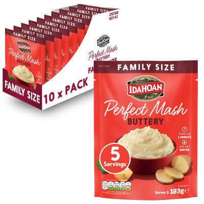 Idahoan Buttery Mash, Instant Mash Family Pack, Cooks in 1 Minute, Pack of 10 x 183g
