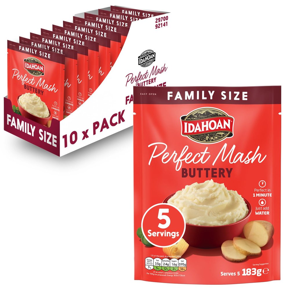 Idahoan Buttery Mash, Instant Mash Family Pack, Cooks in 1 Minute, Pack of 10 x 183g