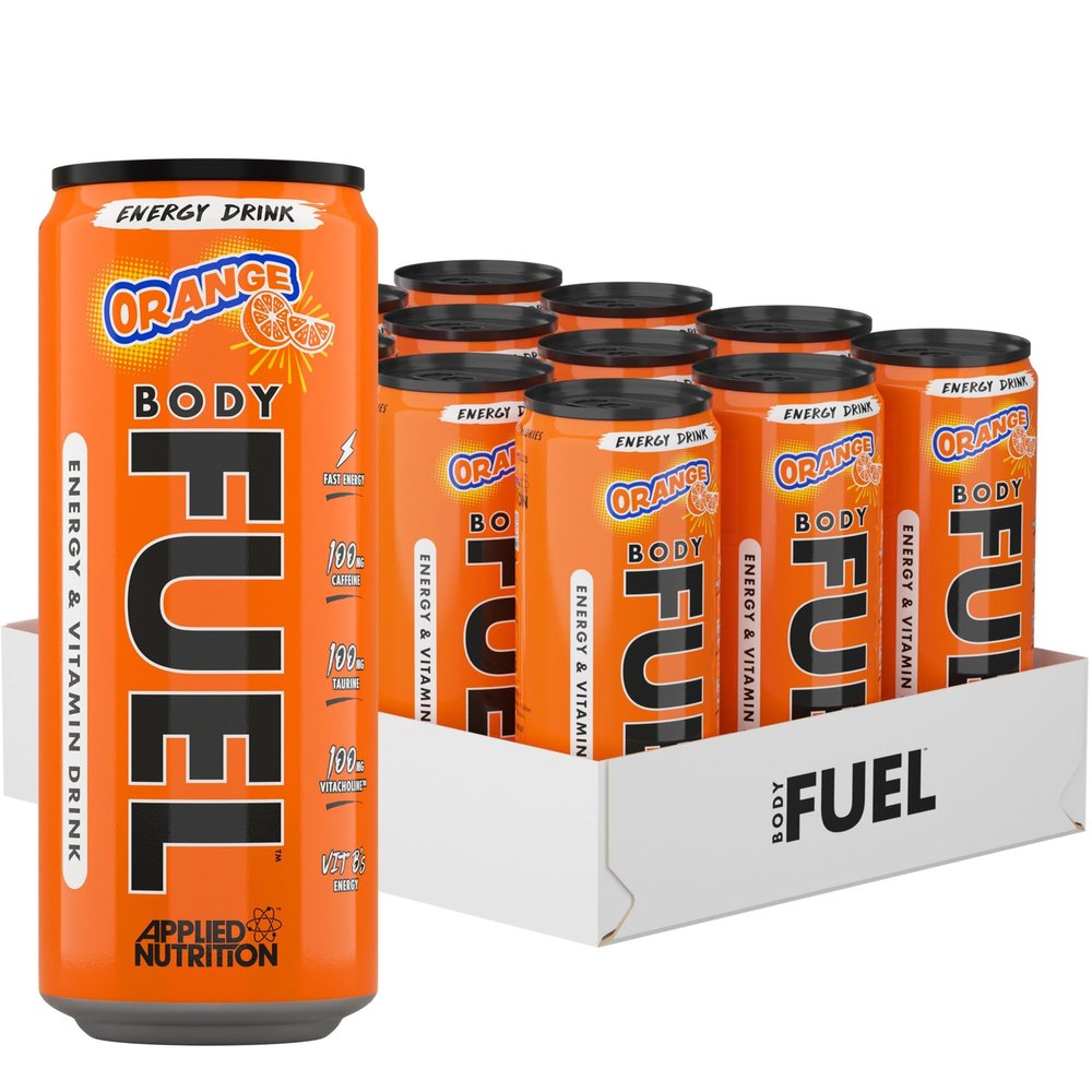 Applied Nutrition BodyFuel Energy & Vitamins Drink - Fast Energy, Energy Drink, Sugar Free with Caffeine (Pack of 12 Cans x 330ml) (Orange)