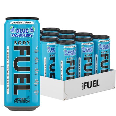 Applied Nutrition BodyFuel Energy & Vitamins Drink - Fast Energy, Energy Drink, Sugar Free with Caffeine (Pack of 12 Cans x 330ml) (Blue Raspberry)