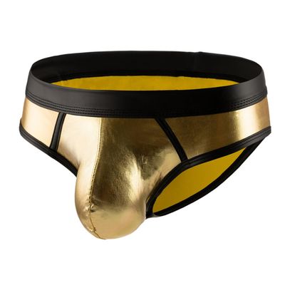 Adefeect Men's Sexy Briefs Men's Bikini Shorts Latex Erotic String Underwear Sexy Underwear Large Pocket Breathable Briefs Boxer Low Waist, golden, L