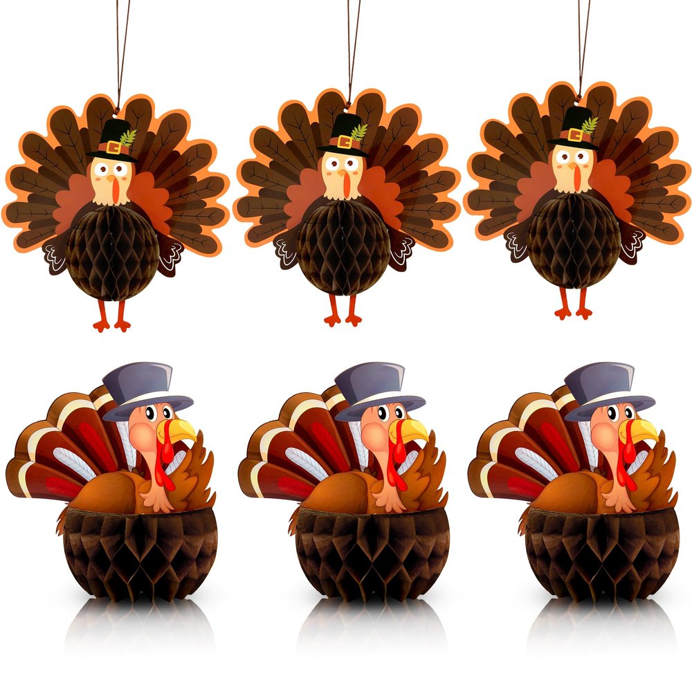 KatchOn, Thanksgiving Turkey Table Centerpiece - Pack of 6 | Thanksgiving Turkey Decorations | Turkey Centerpiece for Thanksgiving Table Decorations | Hanging Paper Turkeys, Thanksgiving Decorations