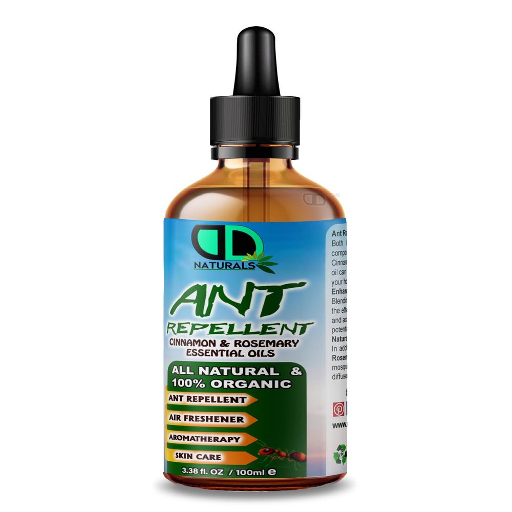 Ant Repellent with Cinnamon & Rosemary Essential Oil (Repells Bugs Such as Flies, Ants, Wasps & Mosquitos Indoors in The Home) (100ml Glass Dropper)