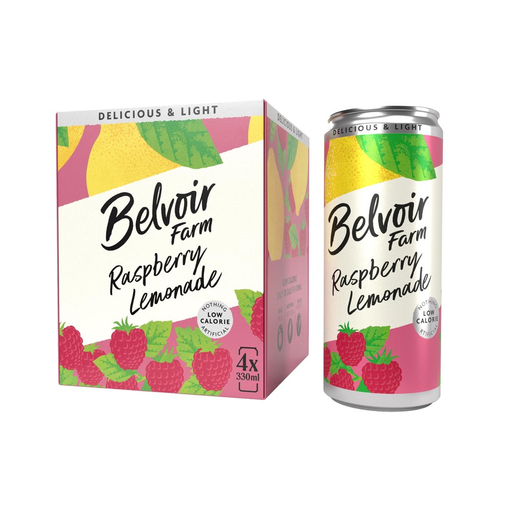 Belvoir Farm - Raspberry Lemonade, Delicious and Light, Real Fruity Taste, Crafted with Nature, Low in Sugar and Calories, Gluten Free, Suitable for Vegans & Vegetarians 4x330ml