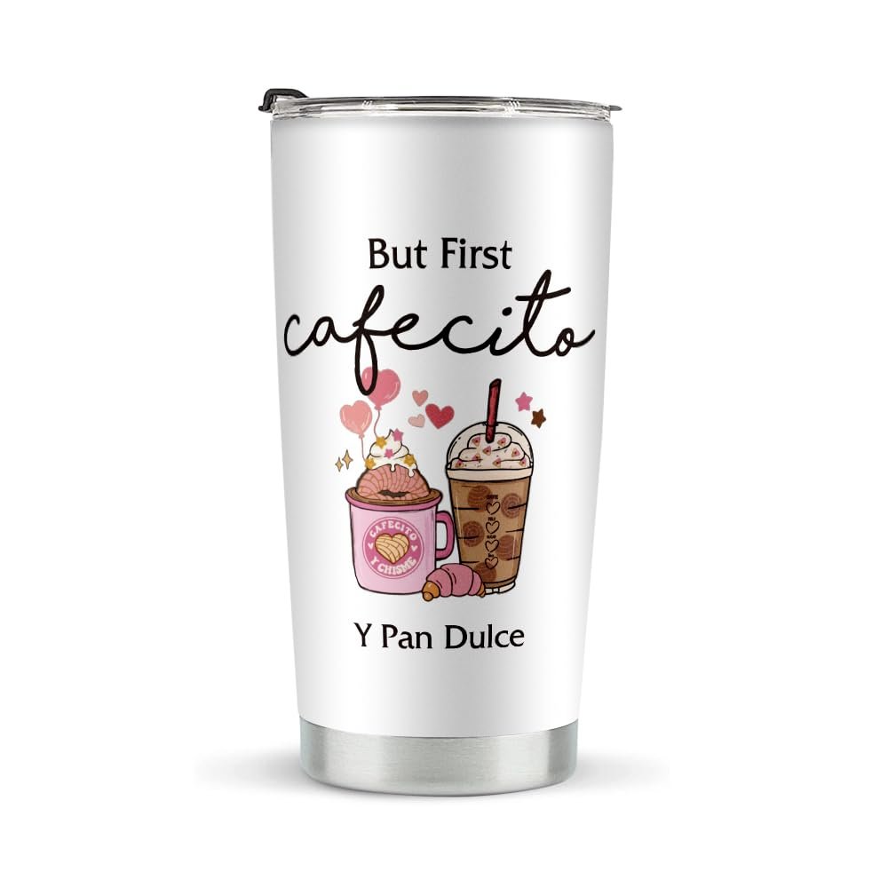 Country But First Cafecito Y Pan Dulce Rustic Coffee Stainless Steel Tumblers 20oz Pan Dulce Lover Gift Conchas Lover Gift Spanish Coffee and Conchas Pun Mama Baker Gifts
