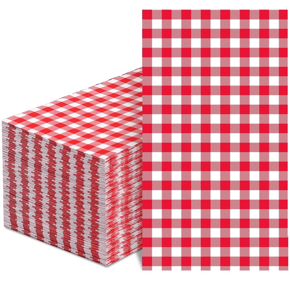 100 Pcs Red Gingham Napkins Disposable - Red and White Checkered Paper Napkins - Plaid Dinner Napkins for Picnic BBQ Birthday Wedding Valentines Day Party Supplies