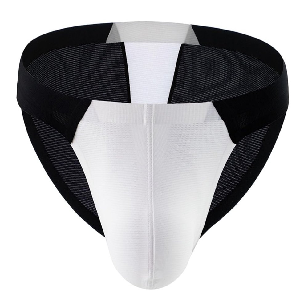 Adefeect Men's Sexy Briefs Ice Silk Seamless Briefs Erotic Colour Blocking Underwear Thin Sexy Briefs Thong Breathable Men Sexy Underwear Low Waist, white-black, L
