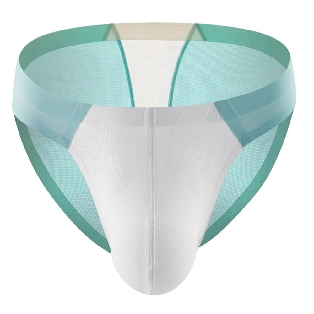 Adefeect Men's Sexy Briefs Ice Silk Seamless Briefs Erotic Colour Blocking Underwear Thin Sexy Briefs Thong Breathable Men Sexy Underwear Low Waist, White, L