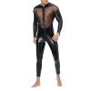 Latex Like Men's Catsuit Wetlook Patent Leather Overall Men Mesh Complete Suit Long Sleeve Shirts and Long Trousers One-Piece Wetlook Bodysuit Lingerie Bodysuit Slim Fit Sext Muscle Jumpsuit, black, M view 1