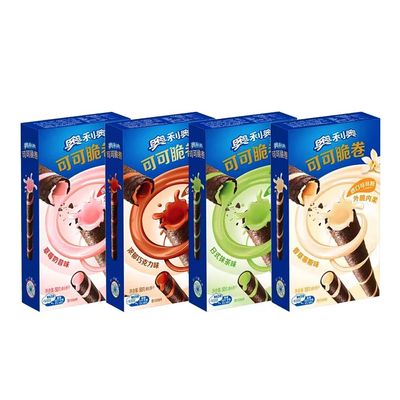 OREO Cocoa Crispy Roll Assorted Flavours Biscuit Snacks - Matcha, Chocolate, Strawberry & Vanilla Flavours 50g (4 Packs)