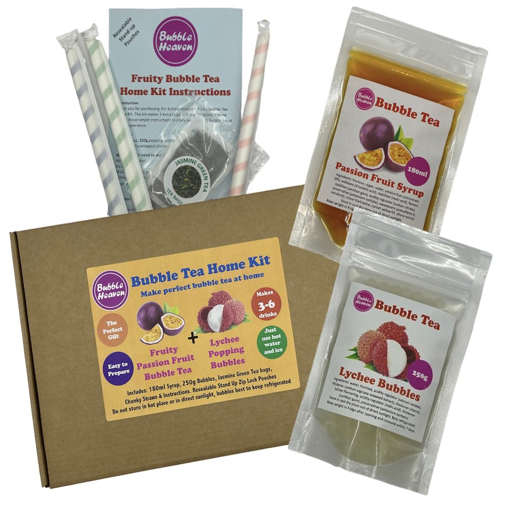 Fruity Passion Fruit with Lychee Popping Bobas Bubble Tea Kit 3 to 6 Drinks