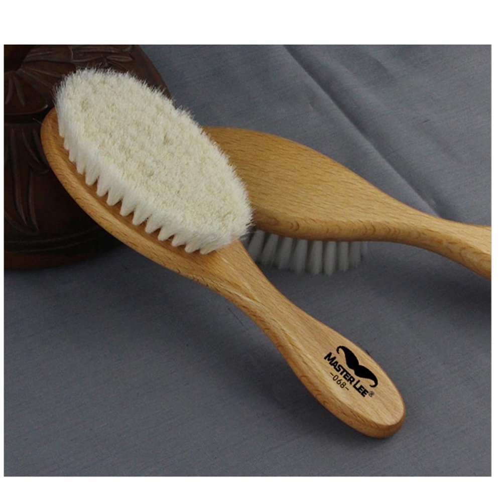 minkissy Dense Wool Brush for Beard Grooming and Hair Styling Curved Handle Cleaning Brush for Men and Women Barber Shop