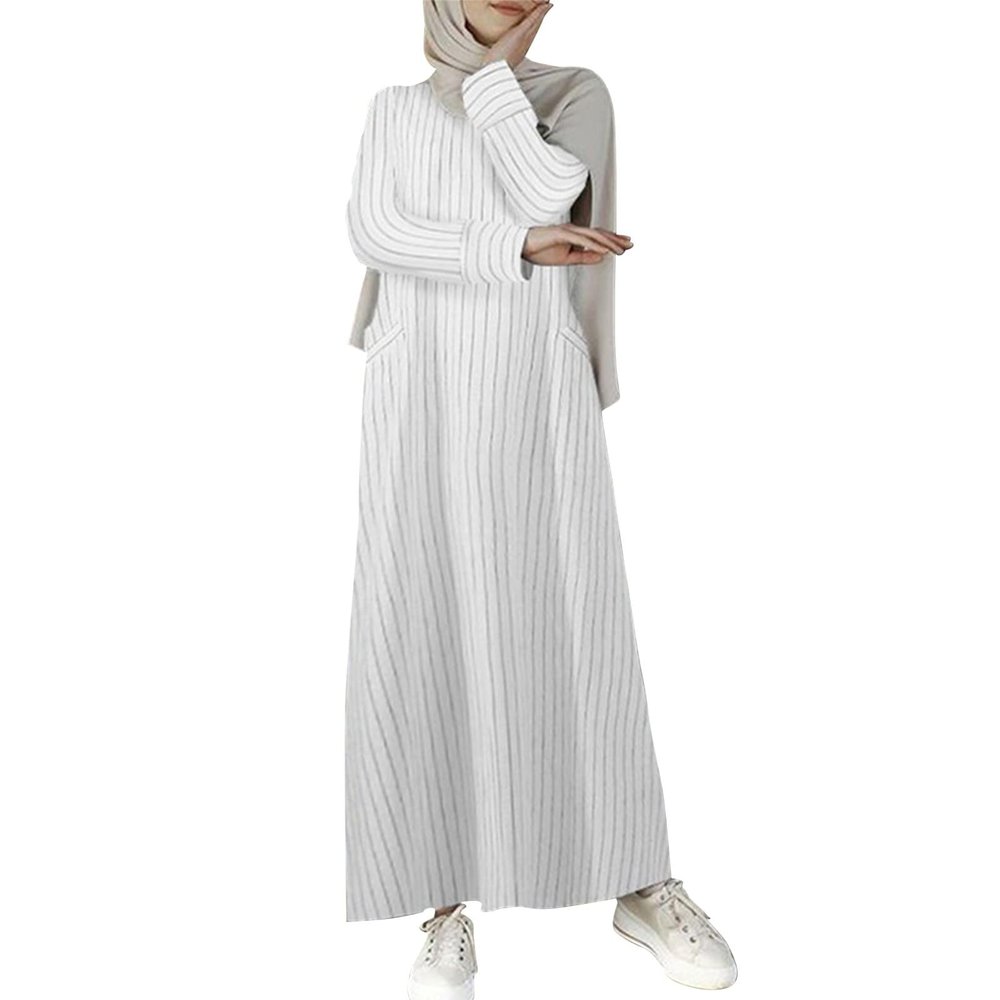MODSGUE Travel Bathrobe Lightweight Women's Muslim Kaftan Bronzing Traditional Costume Vintage Hijab Abaya Festive Outfit Muslim Robe Suit Full Length Prayer Clothing, White, 5X-Large