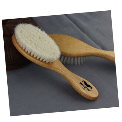 Beavorty Natural Wool Barber Shop Comb Cleaning Brush Curved Handle Brush for Styling