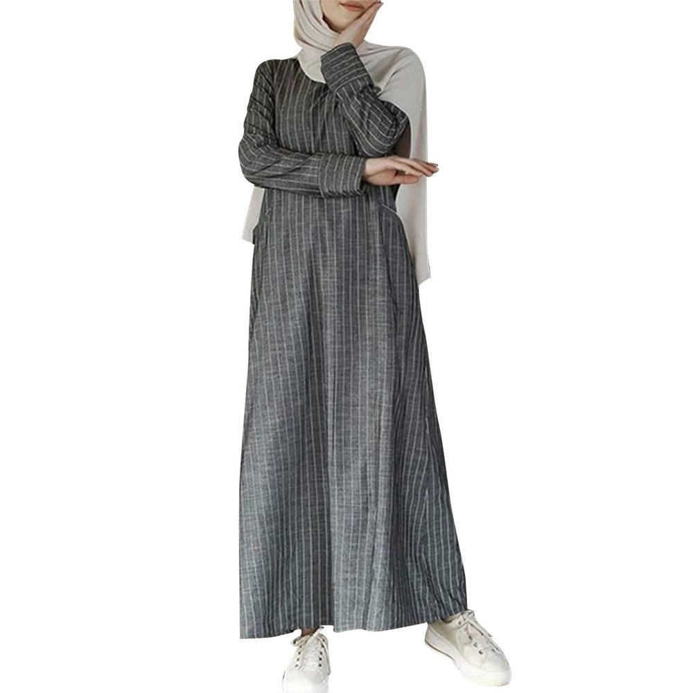 MODSGUE Travel Bathrobe Lightweight Women's Muslim Kaftan Bronzing Traditional Costume Vintage Hijab Abaya Festive Outfit Muslim Robe Suit Full Length Prayer Clothing, gray, XXXL