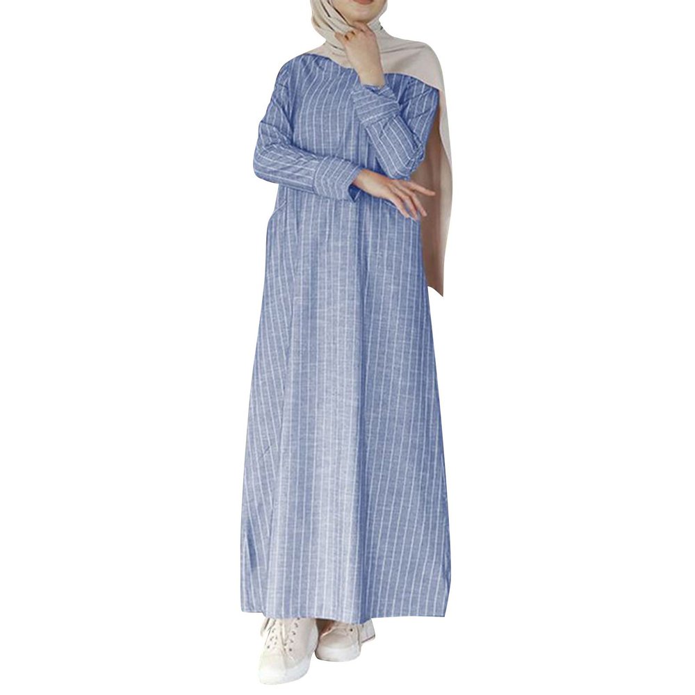 MODSGUE Travel Bathrobe Lightweight Women's Muslim Kaftan Bronzing Traditional Costume Vintage Hijab Abaya Festive Outfit Muslim Robe Suit Full Length Prayer Clothing, blue, XL
