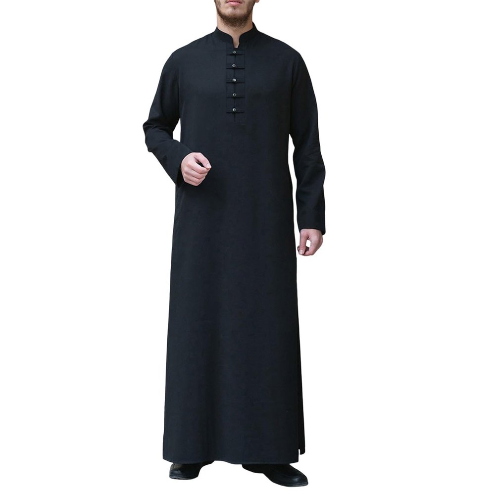 Arabic Clothing Loose Men's Muslim Dresses Islamic Clothing Men, Long Sleeve Kaftan Muslim Dresses Men's Islamic Clothing Long Muslim Dresses, J Black, XL