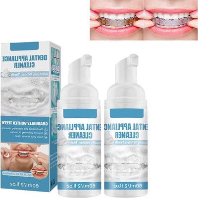 Cleansing Foam for Oral appliances, dentures, Night Guards, retainers and aligners, Fights Bad Breath, 60ml (2pcs)