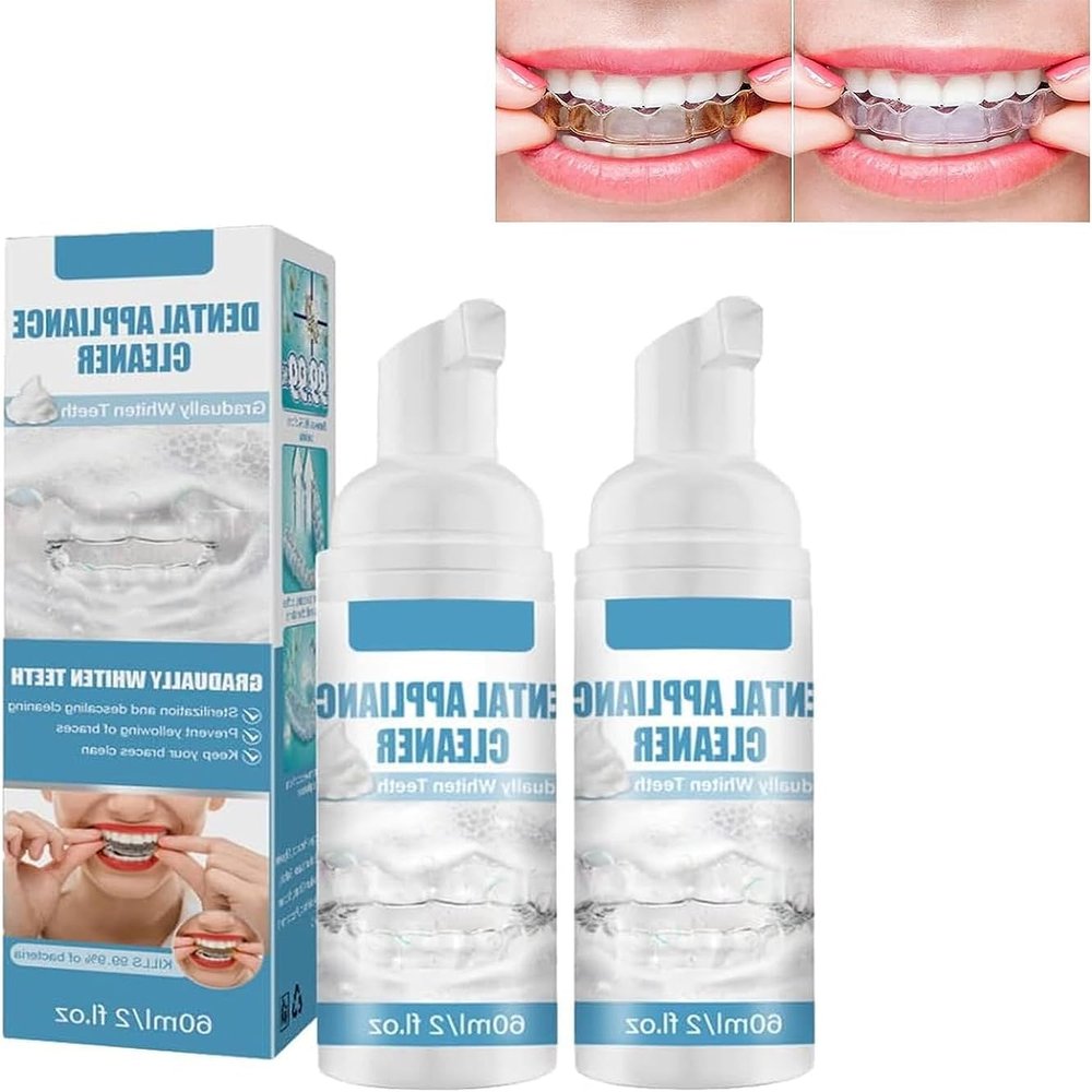 Cleansing Foam for Oral appliances, dentures, Night Guards, retainers and aligners, Fights Bad Breath, 60ml (2pcs)