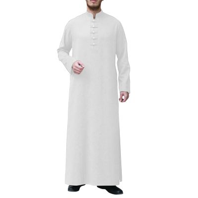 Arabic Clothing Loose Men's Muslim Dresses Islamic Clothing Men, Long Sleeve Kaftan Muslim Dresses Men's Islamic Clothing Long Muslim Dresses, J White, XXL