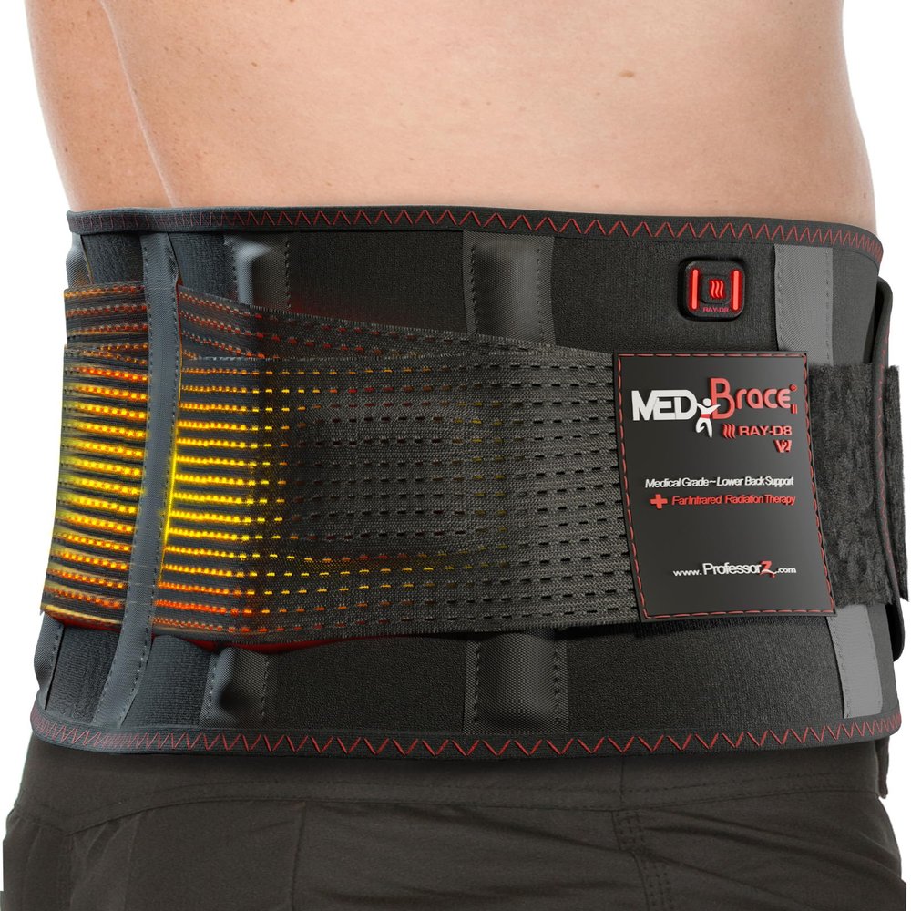 MEDiBrace Heated Back Support Belt RAY-D8 v2 Rechargeable Back Brace with Far-Infrared FIR Heating - Lower Lumbar Back Pain Relief for Men and Women Medical Grade Orthopaedic Waist Compression