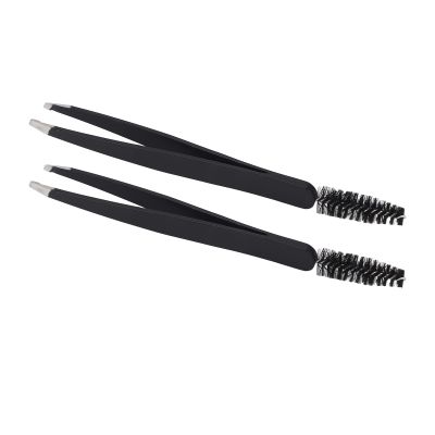 2PCS Eyebrow Tweezer, Black Stainless Steel Precision Eyebrow Tweezers Ergonomic Design Eyelash Grafting Tweezer for Makeup