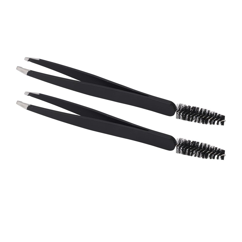 2PCS Eyebrow Tweezer, Black Stainless Steel Precision Eyebrow Tweezers Ergonomic Design Eyelash Grafting Tweezer for Makeup