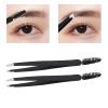 2PCS Eyebrow Tweezer, Black Stainless Steel Precision Eyebrow Tweezers Ergonomic Design Eyelash Grafting Tweezer for Makeup view 4