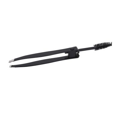 Curved Eyelash Tweezers, Multifunctional Eyebrow Tweezer with Eyebrow Comb Black 2 In 1 Makeup Grooming Tool for Eyebrows Or Facial Hair