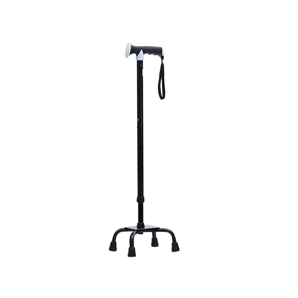 Walking Stick -Big 4 Leg Base,Disability Medical Aid Elderly Crutches Adjusted Height-Telescopic Aluminum Anti-Skid Walker with Straps Folding crutcheswooden Present