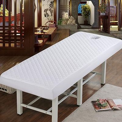 Highdi Massage Bed Cover With Face Hole, Washable Massage Bed Sheet Cover Beauty Massage SPA Couch Cover Elastic Cord Edge All-Round Wrap for 80cm or Less Beauty Bed (60x180cm,White)