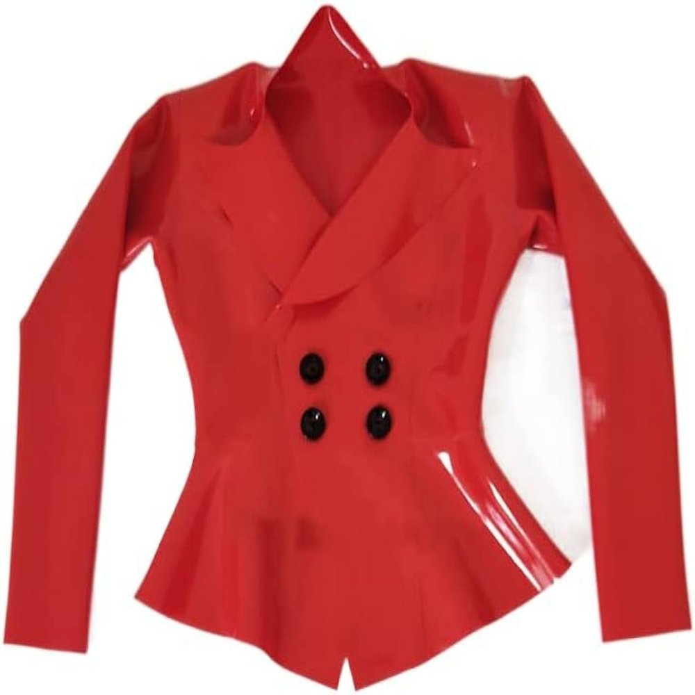 Sexy Women Red Latex Jacket Coat Tops with Buttons,Red,L