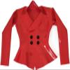 Sexy Women Red Latex Jacket Coat Tops with Buttons,Red,L view 1