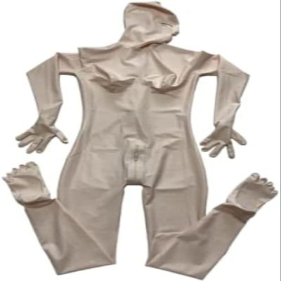 Handmade Fleshcolor Latex Full Bodysuits 3D Breast Catsuit with Hood Gloves Toes Socks,Light Pink-Female,XXL