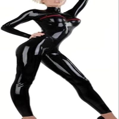 Black Latex Catsuit Open Breast Rubber Fetish Bodysuit Latex Jumpsuit Adult Sexy Costume,Others Color,Customise