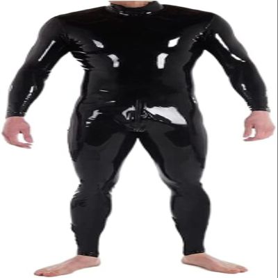 Men's Latex Jumpsuit, Men's Latex Jumpsuit with Crotch Zipper Only,Red,xs