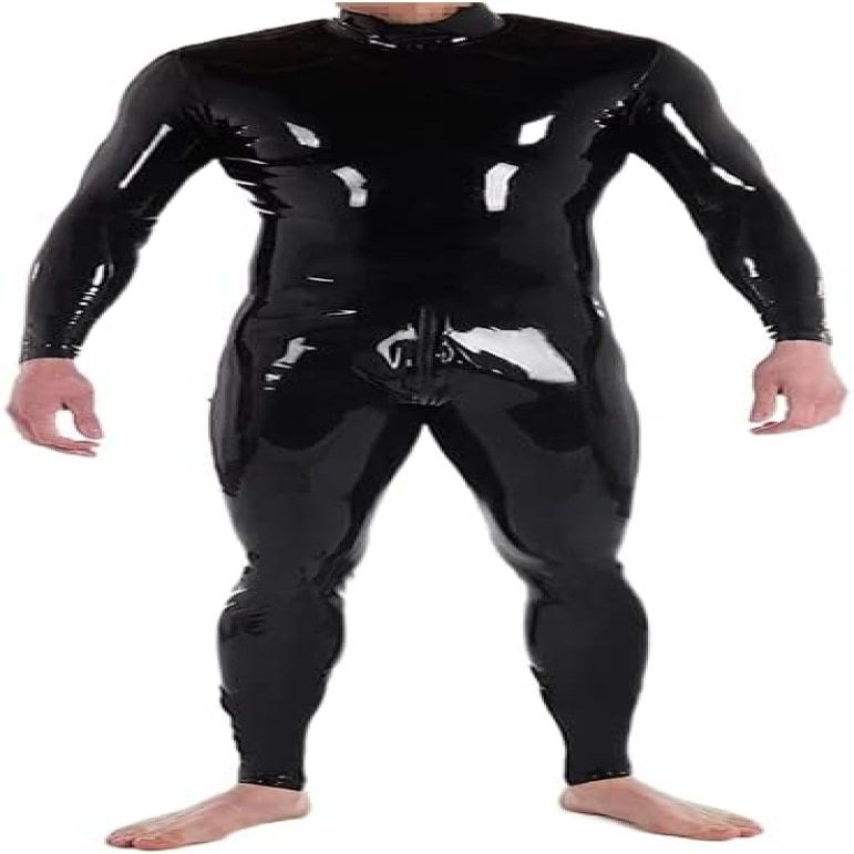 Men's Latex Jumpsuit, Men's Latex Jumpsuit with Crotch Zipper Only,Red,xs