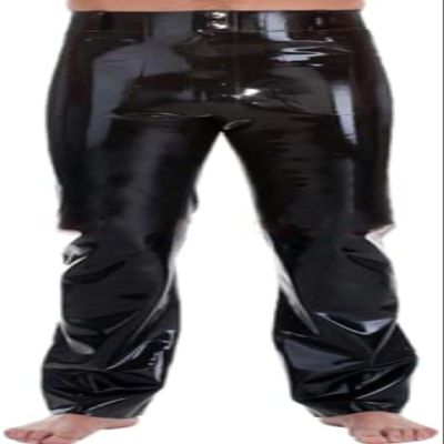 Rubber Latex Man Trousers Pants Fetish Costumes with Pockets Custom Made,Silver,XL