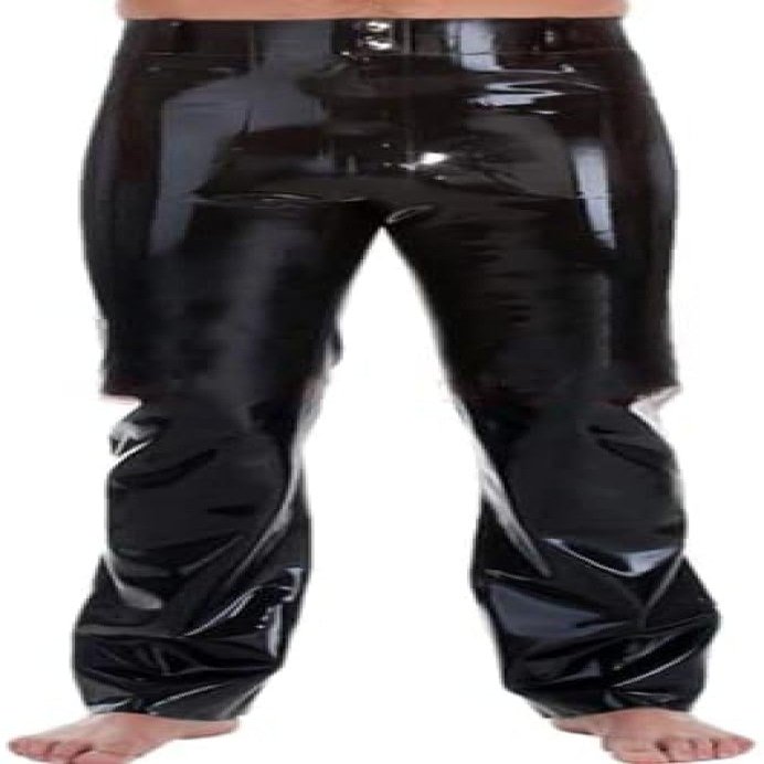 Rubber Latex Man Trousers Pants Fetish Costumes with Pockets Custom Made,Silver,XL