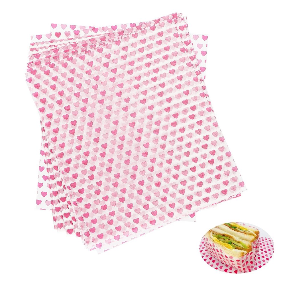 100 Sheets Food Grade Wrap Paper, Waterproof Food Wrapping Grease Proof Paper Sheets Food Wrapping Liners Sandwich Cake Wrappers (Pink)