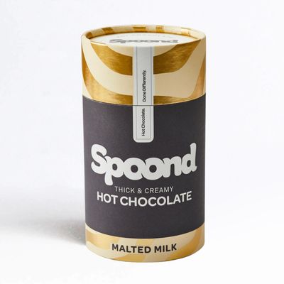 Spoond Thick & Creamy Belgian Malted Milk Hot Chocolate Powder - With Milk Chocolate Flakes, Malted Milk & Rich Cocoa Powder - Nut Free, Irish Made, Award Winning - 245g Instant Hot Chocolate Powder