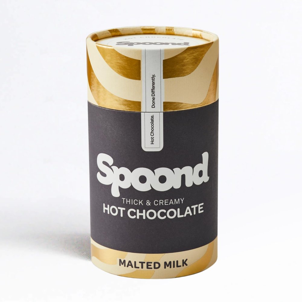 Spoond Thick & Creamy Belgian Malted Milk Hot Chocolate Powder - With Milk Chocolate Flakes, Malted Milk & Rich Cocoa Powder - Nut Free, Irish Made, Award Winning - 245g Instant Hot Chocolate Powder