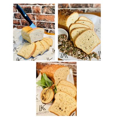 Keto Chefs Ultra Low Carb Freshly Baked Keto Bread Basket Bundle - Multiseed + Sage & Onion + Rustic Sandwich 600g x 3 Loaves
