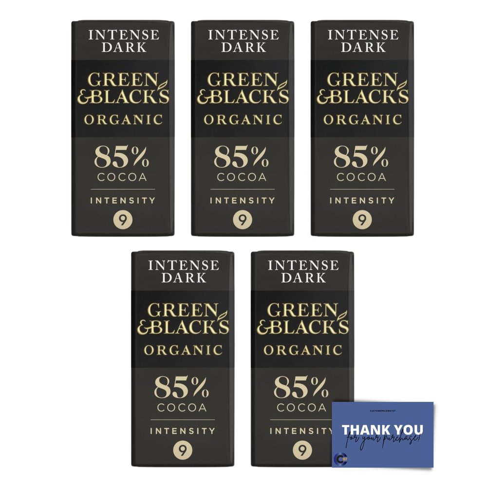 Cc1st Customers Come 1st Green & Black's Organic 85% Dark Chocolate Bar 90g- Pack of 5, Total 450g, Indulge in Rich and Intense Flavours